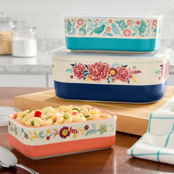 The Pioneer Woman Floral Ceramic Storage Set - Blue, Pink, Cream